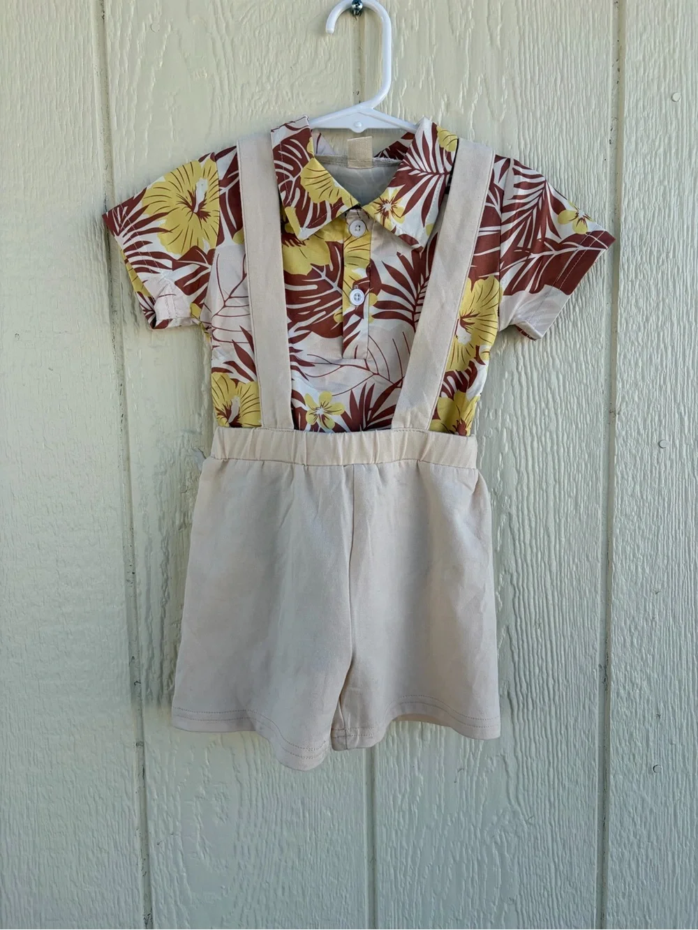 Cream Suspender Shorts with Yellow & Brown Floral Bodysuit - Girls Bottoms 2T/3T
